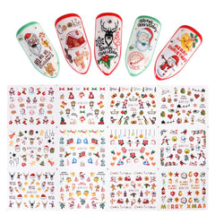 12pcs Colorful Winter Christmas Slider Nail Decals Nail Art Sticker DIY Water Tattoo Manicure Wraps Foil Accessory CHBN1009-1020