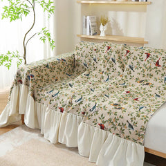 Pastoral Retro Printed Sofa Cover with Skirt All-Inclusive Floral Sofa Towel for Four Seasons Luxury Soft Furniture Protector