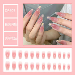 YICKYUE Pure Desire Aurora Pink Transparent Wear Nail Orange Nail Store Medium Length Stickersnail Piece Finished Removable