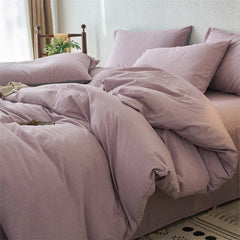 YICKYUE  Luxury 100% Washed Cotton Yarn-Dyed Solid Color 3-Piece Duvet Cover Set (1 Duvet Cover + 2 Pillowcases), Ultra-Soft Bedding Set