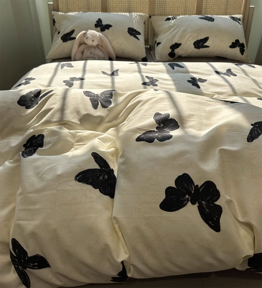YICKYUE  -  Fashion cool black butterfly bedding set girl,twin full queen king modern cotton home textile bed sheet pillow case quilt cover
