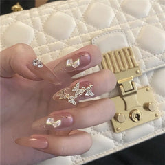 Golden Butterfly Artificial False Nails Cartoon Classic Crystal Charm Press On Nails Art Fake Extension Tips Z021