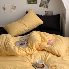 YICKYUE  -  3pcs Duvet Cover Microfiber Solid Color Bedding Set Yellow Comforter Cover with 2 Pillowcase Modern Home Bedroom Quilt Cover