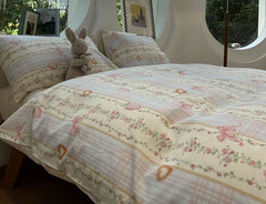 YICKYUE  -  Sweet rustic flower bow strawberry bedding set 1.2 1.5 1.8,twin full queen cotton home textile bed sheet pillow case quilt cover