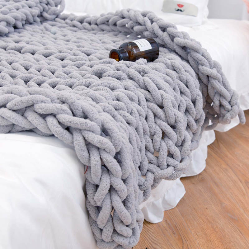 Large Soft Hand Chenille Knitted Blanket Thick Yarn Knitting Sofa Throw Blanket Winter Blankets Drop Shipping