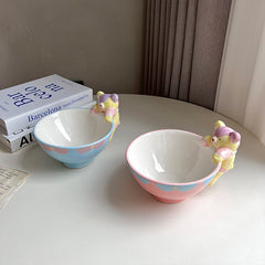 YICKYUE  -  Kawaii Bear Bowl Ceramic Cute Fruit Ice Cream Bowl Tableware Rice Soup Salad Breakfast Kitchen Bowls Gift For Kids Girl Women