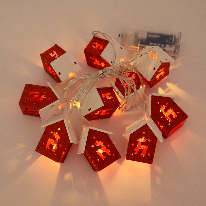 YICKYUE  -  Christmas Wooden House LED String Light Xmas Tree Hanging Ornament 2024 Christmas Decoration For Home Kids New Year Gift Navidad