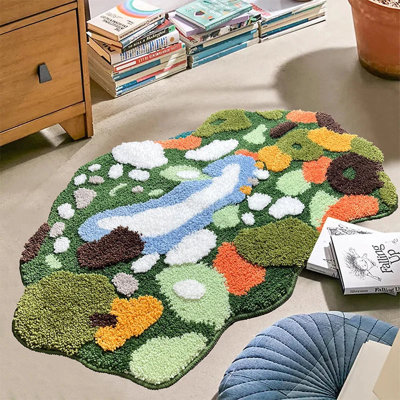 YICKYUE  -  Luxury Green Moss Style Turfting Rugs Irregular Moss Carpet Landscape Rug Patio Nordic Fluffy Bedside Area Rug Abstract Art Mat