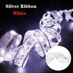 Yickyue Christmas Led Ribbon Fairy Lights 2023 Bows String Lights Christmas Tree Ornaments for Home Navidad Natal New Year Supplies
