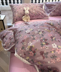 YICKYUE  -  Romantic purple floral lace bedding set,twin full queen king sweet flower cotton home textile bed sheet pillow case quilt cover