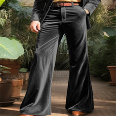 Hearujoy Spring Autumn Fashion Velvet Flared Pants Men High Street Trendy Suit Trousers Vintage Comfortable Vacation Casual Trousers