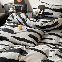 Yickyue Black Series Print King Queen Twin Full Sizes Bedding Sets Pure Cotton Bedclothes Pillowcases Bed Linens Bedding Flat Sheet Set