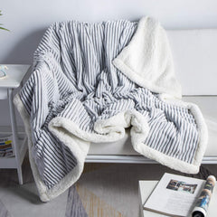 Flannel Blanket for beds Fleece Blanket Reversible Soft Fuzzy Plush Fluffy Blanket Warm Cozy Striped for Winter for  Sofa Chair