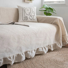 YICKYUE  -  Ruffles Sofa Towel Multi-functional Cover Polyester Hemp Printing Pastoral Pleat Thick Plain Retro Couch Cover Home Decorate