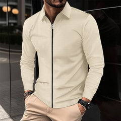 Hearujoy Waffle Jacket For Men Solid Zipper Long Sleeve Lapel Cardigan Coat Spring Autumn Casual Polo Collar Jackets Outwear Clothing