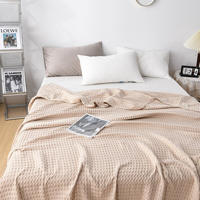 Waffle Plaid Cotton Blanket for Bed Gauze Thin Towel Quilt Queen King Quilted Bedspread Blanket Throw Bed Sofa Cover Bedding