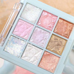 YICKYUE  -  9 Colors Multi-purpose Eyeshadow Highlight Silkworms Blusher Palette Waterproof Blue Pink Snowflake Shining Eye Shadow Comestics