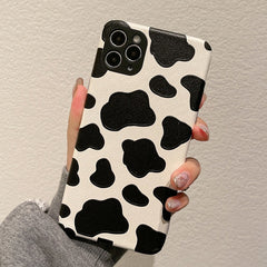 Leather Cow pattern ins jane phone case for iphone x xr 11 12 mini 13 pro max xsmax 8 7 plus cute cartoon back cover capa shell