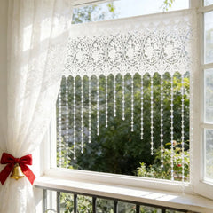 Luxury French Country Curtain with Embroidered Lace Crystal Pendants Semi-Sheer Panel,Translucent Light Filtering Window Drapery