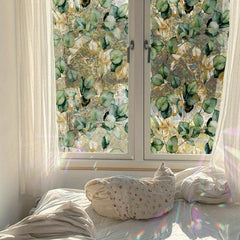 YICKYUE  -  Rainbow Leaf Privacy Window Film - Double-Sided, Static Cling, Removable, Mildew Proof PVC, Nature-Inspired Design for Home & Office, 1 Sheet