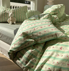 YICKYUE  -  Pastoral flower green bedding set girl,twin full queen fresh rustic floral cotton home textile bed sheet pillow case quilt cover
