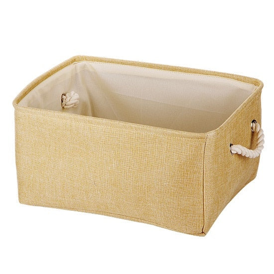 New Large Folding Linen Fabric Storage Basket Kids Toys Storage Box Clothes Storage Bag Organizer Holder with Handle