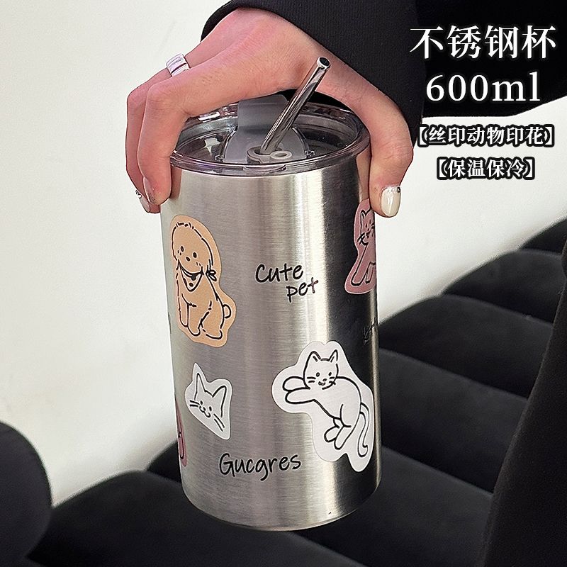 YICKYUE  -  304 Stainless Steelvacuum Flasks Cats Dogs New Straw Cup Home Large Capacity Office Coffee Car Girl Boy Drinking Cups Gift