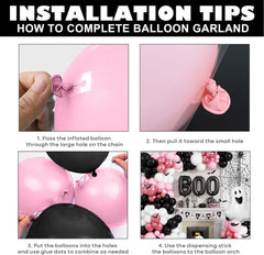 YICKYUE  -  Pink Halloween Balloon Arch Kit Black White Red Ghost Boo Foil Balloons 3D Bat Sticker for Halloween Theme Party Decoration