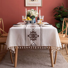 American Knot Embroidery Cotton Waterproof Dining Tablecloths