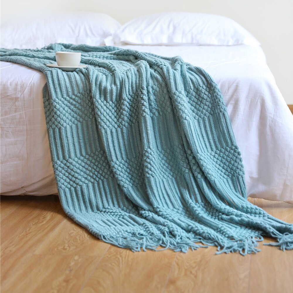 Solid Color Europe Style Blanket Knitted Blanket Bedspread Embossed Towel Sofa Decorate Throw Comfy Acrylic Bedsheet