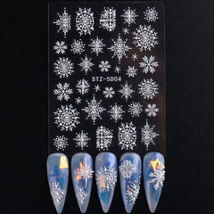 5D Nail Snowflakes Nail Art Stickers White Glitter Decals Nail Sliders Winter Christmas Decorations Manicure Foils TRSTZ5D01-08