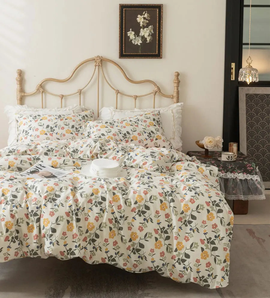 YICKYUE  -  Romantic sweet strawberry bedding set double,full queen king rustic flower cotton home textile bed sheet pillow case duvet cover