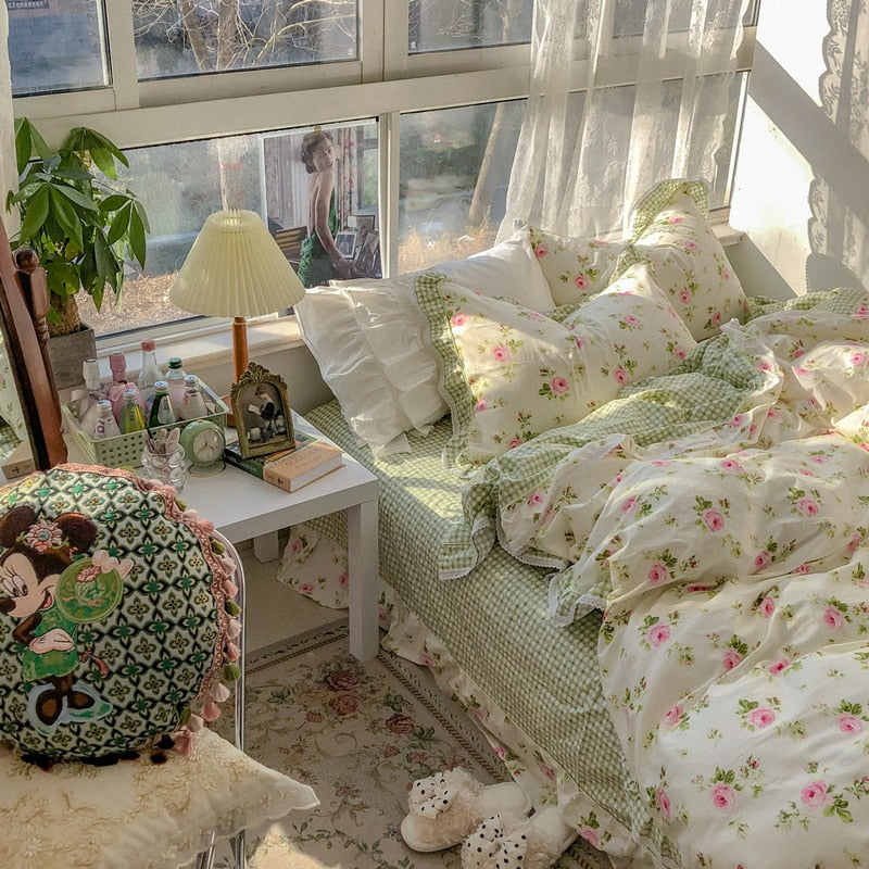 French Retro Rose Cotton Four-Piece Cotton Quilt Cover Bed Sheet 1.5/1.8 M Bed