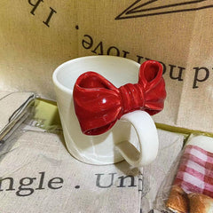 Lovely Bowknot Coffee Milk Juice Mug Hand Painted Ceramic Breakfast Tea Cup for Lovers Large Capacity Beer Wine Cup Girls Gift
