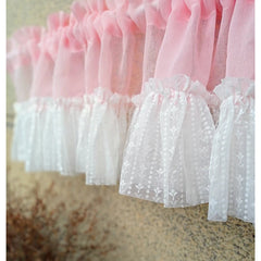 YICKYUE  -  Linen Yarn Small Curtain Pink, Light Khaki Short Curtain with Lace Sheer Tulle Window Valance for Door Kitchen Cafe Living Room