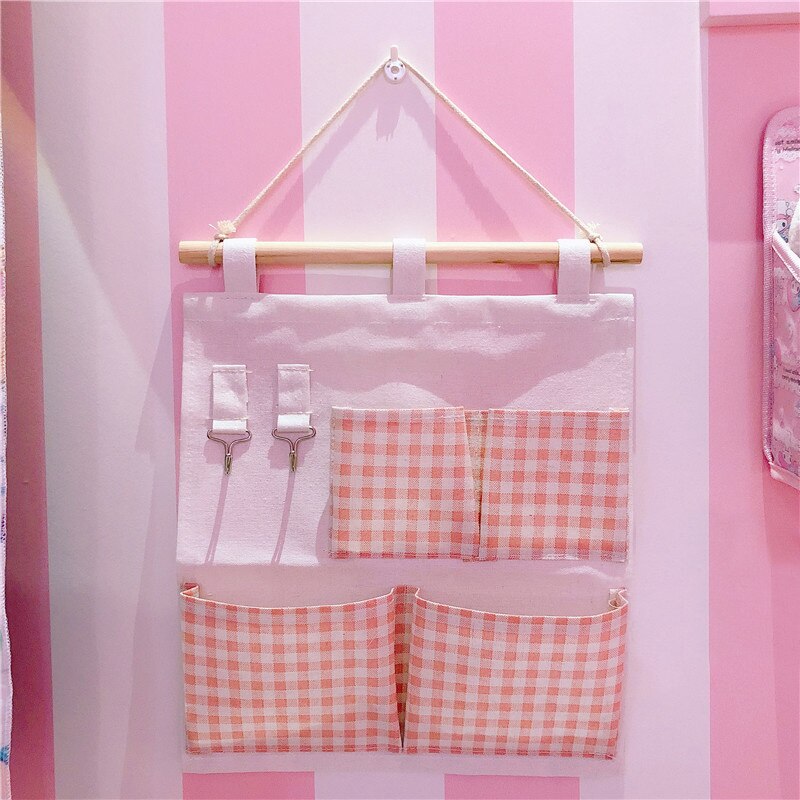 W&G Pink Grid 5 Pockets Wardrobe Wall Door Back Hanging Bag Underwear Sock Tie Hanging Storage Organizer Sundries Pouch