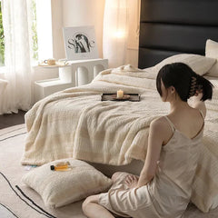 YICKYUE   -  Teddy Fleece Blankets Stitch Winter Cozy Soft Blankets Multifunctional Farley Plush Blanket Cover Thermal Mat for Home Plaid ??