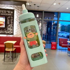 Shaker Cup Sport Water Bottle With Straw Kawaii Bear Plastic Bottle Travel Tea Juice Milk Portable Cute Child Drink Bott