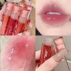 Yickyue Crystal-frozen Glossy Lip Glaze Cute Pink Bear Lip Gloss Glossy Mirror White Nude Lipstick Doodle Lip Makeup Korean Makeup