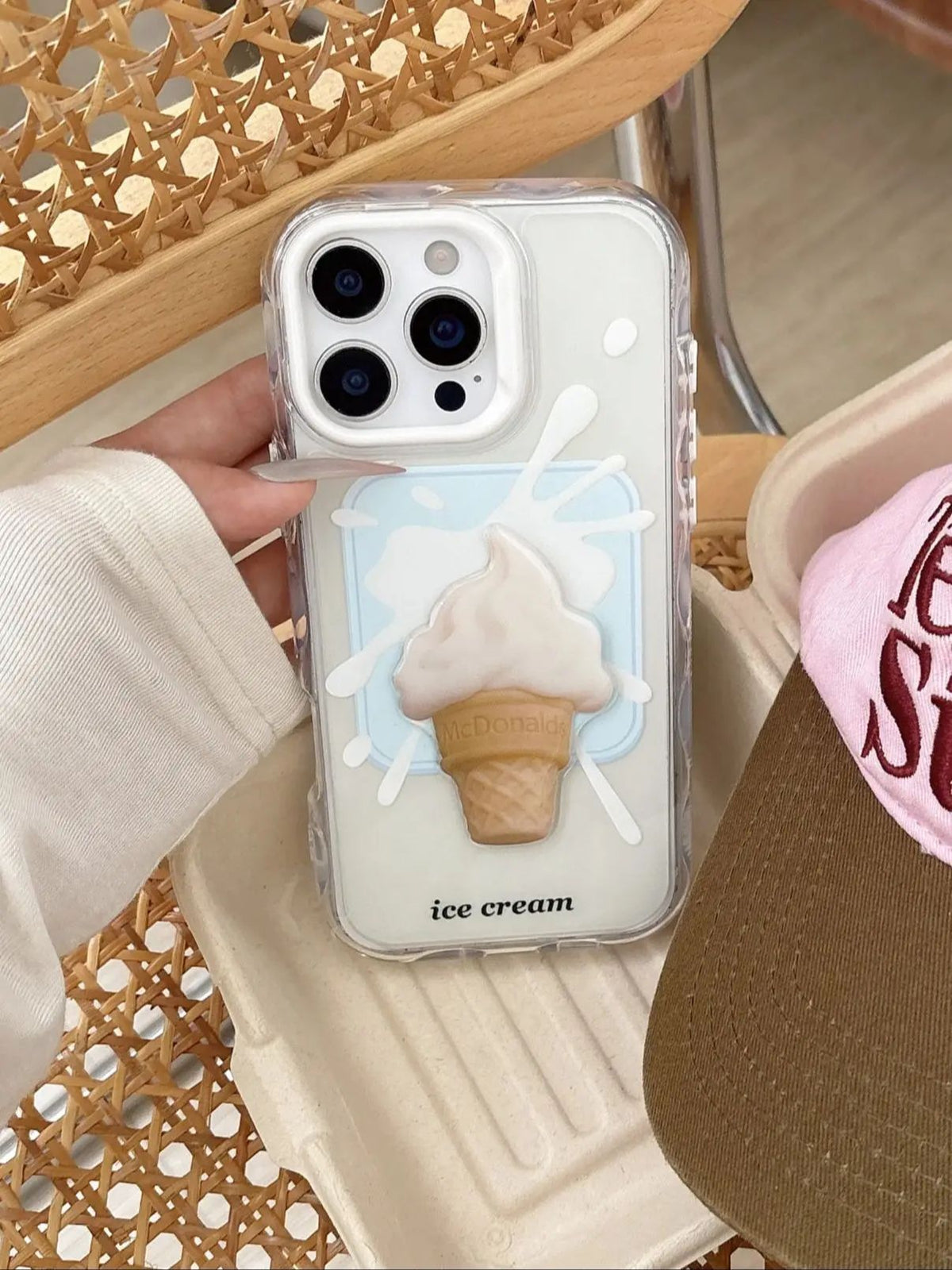 YICKYUE  -  Korean ins Summer 3D Ice Cream Phone Case for iPhone 16 15 14 13 Pro Max Back Cover Fund