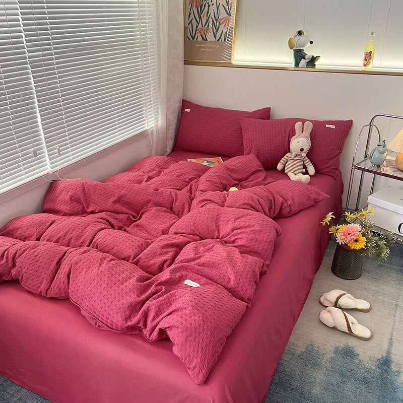 Korean Fashion Queen Bedding Set, Light-Weight Microfiber Reversible Comforter Bedding Set - Full/Queen, Checker Four Piece Set