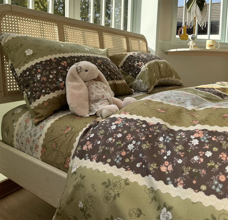YICKYUE  -  Vintage pastoral floral bedding set,twin full queen king romantic retro cotton home textile bed sheet pillow case quilt cover