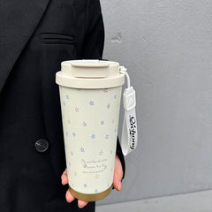 YICKYUE  -  Kawaii Star Thermal Water Bottle With Filter Straw Cute Coffee Tumbler Cups Stainless Steel Girl Thermos Cup For Hot Cold Drinks