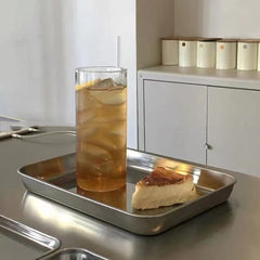 Industrial Style Korean Ins Dining Plate Nordic Stainless Steel Rectangular Dessert Plate Cafe Tray Storage Tray Snack Cake Tray