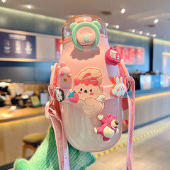 480 ML Kawaii Children's Straw Water Bottles For Girls Baby Summer Portable Cute Plastic Outdoor School Drink Water Cup BPA Free