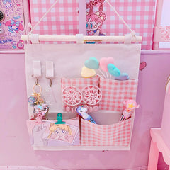 W&G Pink Grid 5 Pockets Wardrobe Wall Door Back Hanging Bag Underwear Sock Tie Hanging Storage Organizer Sundries Pouch