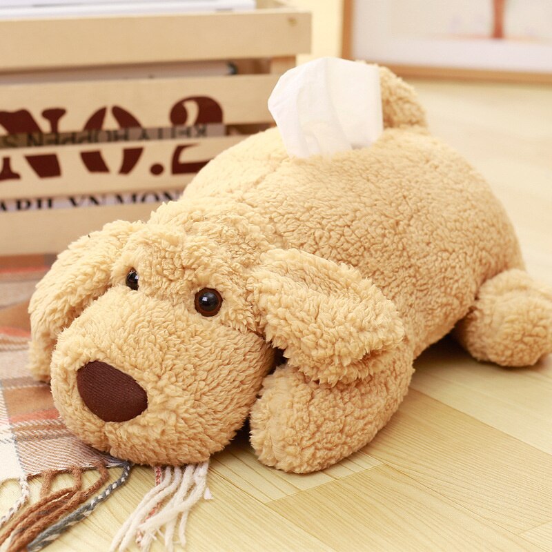 Cute Cartoon Plush Teddy Dog Tissue Cover Box Paper Container Napkin Storage Holder Home Office Car Paper Extraction Tissue Box