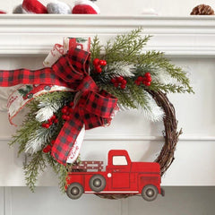 Yickyue Hanging Christmas Wreath 30cm Red Truck Pumpkin Artificial Plant Rattan Xmas Simulation Berries Festive 2023 New Year Decoration