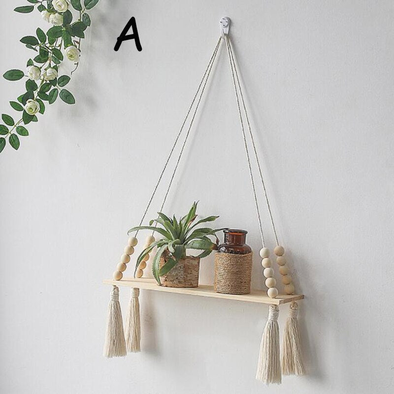 Bohemia Home Decor Wood Shelves Wall Decor Wall Shelf Floating Wall Decoration Room Decor Hanging Shelves Supports Candle Holder