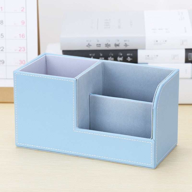 Yickyue Multifunctional Leather Pen Holder Desk Organizer Business Desk Stationery Storage Stationery Box School Supplies Accessories